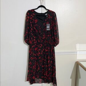 DKNY Black and Red Long Sleeve Dress